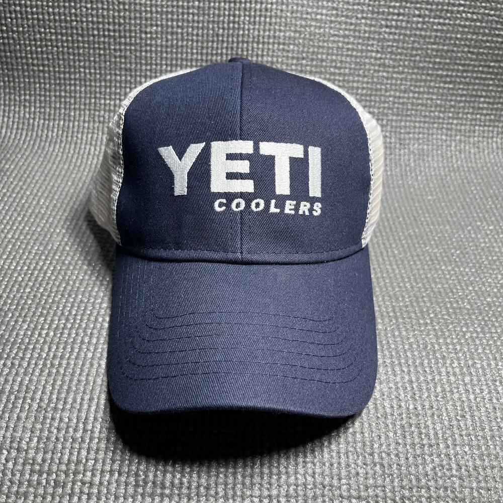 YETI Coolers Snapback Trucker‎ Hat Mens One Size Blue White Mesh Adjustable